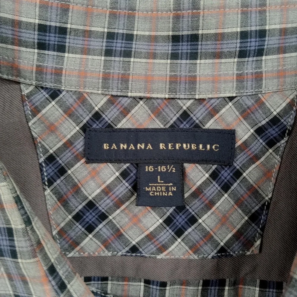 Banana Republic Shirt Mens Large Gray Plaid‎ Button Front Long Sleeve Cotton 16